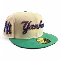 New York Yankees Cream and Green Script NY Patch Gray UV Era 59FIFTY Fitted Hat