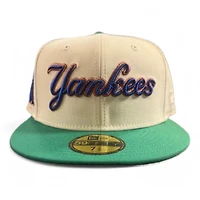 New York Yankees Cream and Green Script NY Patch Gray UV Era 59FIFTY Fitted Hat