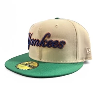 New York Yankees Cream and Green Script NY Patch Gray UV Era 59FIFTY Fitted Hat