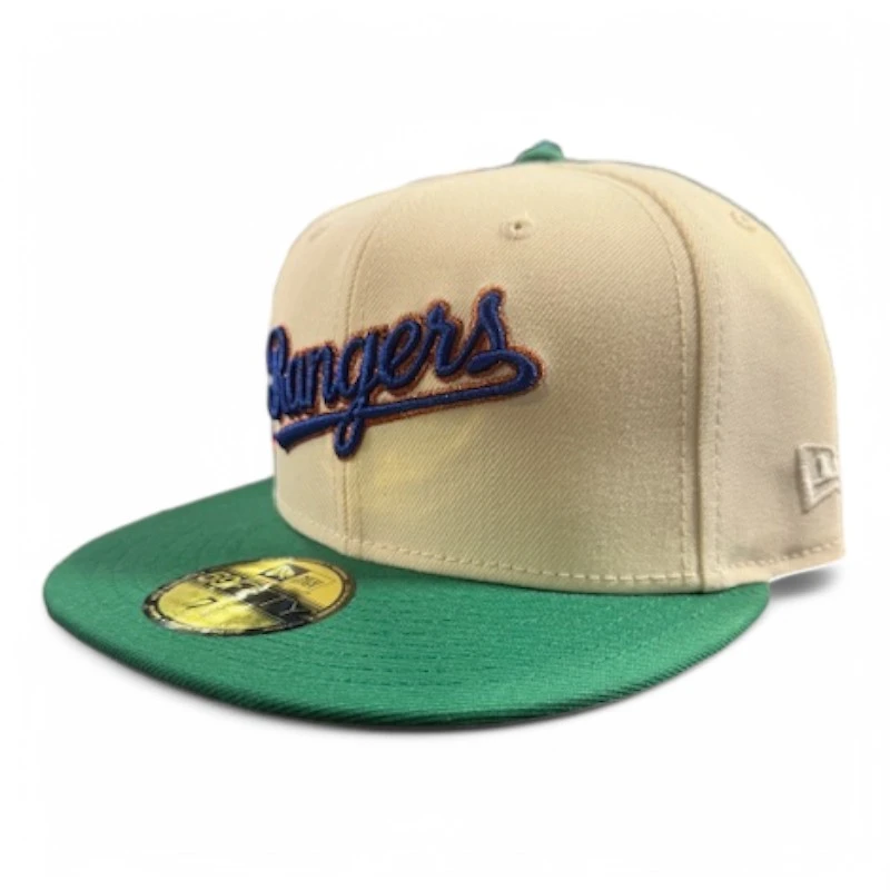 Texas Rangers Cream and Green Script 40th Anniversary Patch Gray UV New Era 59FIFTY Fitted Hat