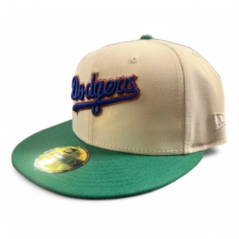 Los Angeles Dodgers Cream and Green Script 50th Anniversary Patch Gray UV New Era 59FIFTY Fitted Hat