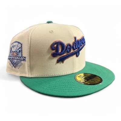 Los Angeles Dodgers Cream and Green Script 50th Anniversary Patch Gray UV New Era 59FIFTY Fitted Hat