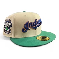 Cleveland Indians Cream and Green Script Jacobs Field Patch Gray UV New Era 59FIFTY Fitted Hat