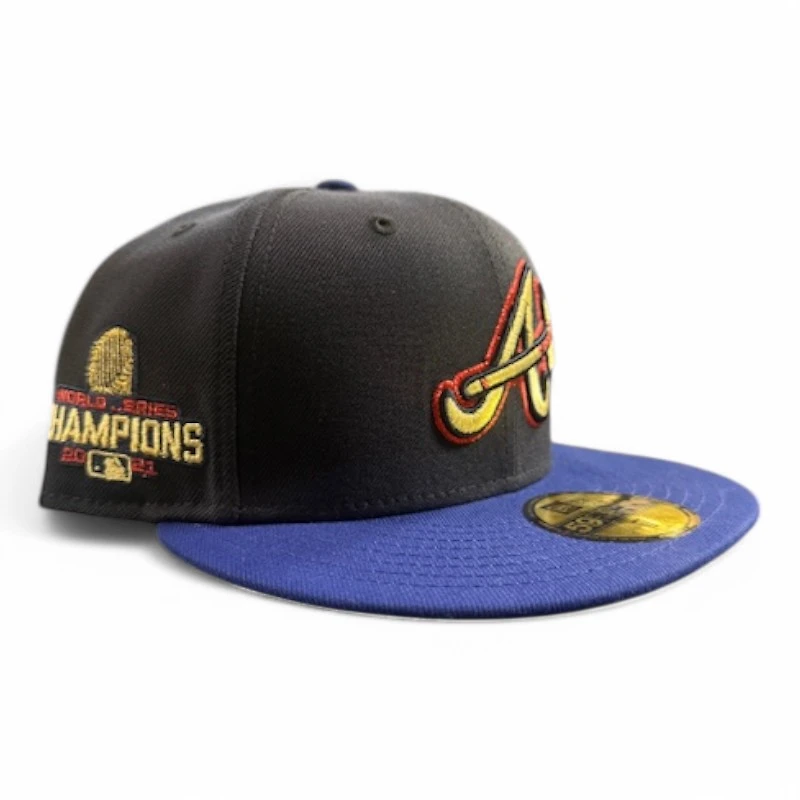 Atlanta Braves Navy and Royal Blue 2Tone 2021 Champions Patch Green UV New Era 59FIFTY Fitted Hat