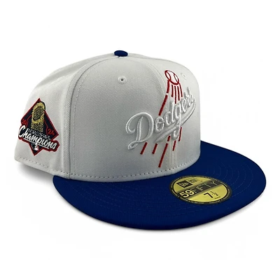 Los Angeles Dodgers White And  Royal Blue Script "Shoot for the Stands" 2024 WS Champs Patch Gray UV New Era 59FIFTY Fitted Hat