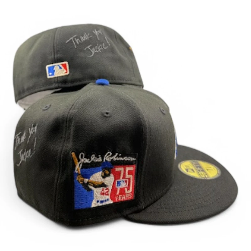 Los Angeles Dodgers Jet Black 75th Jackie Robinson Patch Grey UV New Era 59FIFTY Fitted Hat