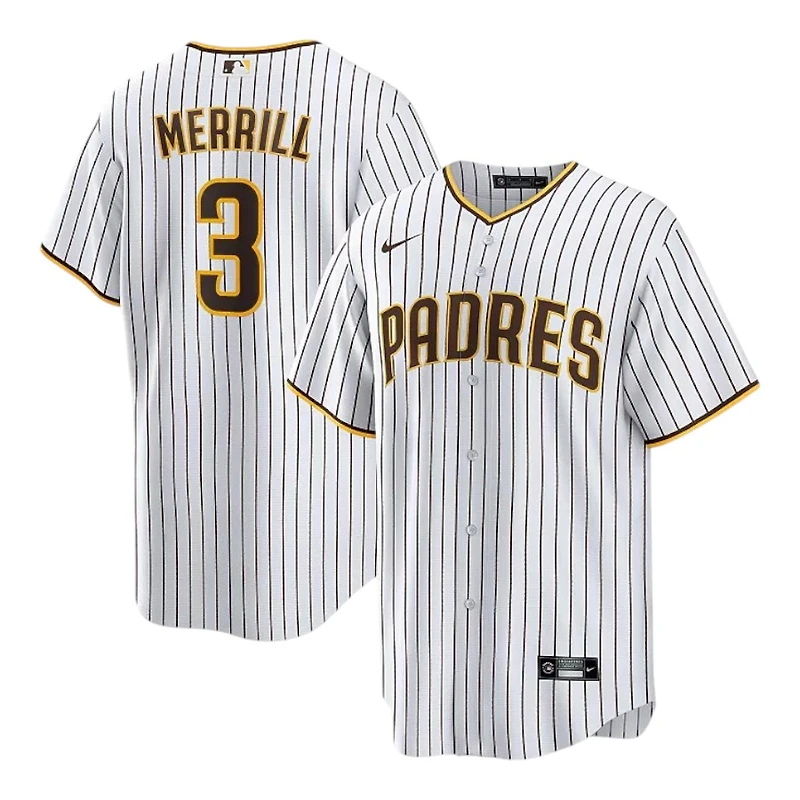 San Diego Padres Jackson Merrill White Pinstripe Home Nike Replica Player Jersey