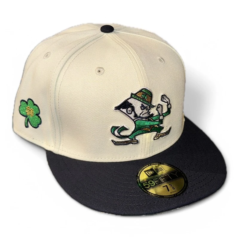 Notre Dame Fighting Irish Chrome and Navy Three Leaf Clover Patch Green UV New Era 59FIFTY Fitted Hat
