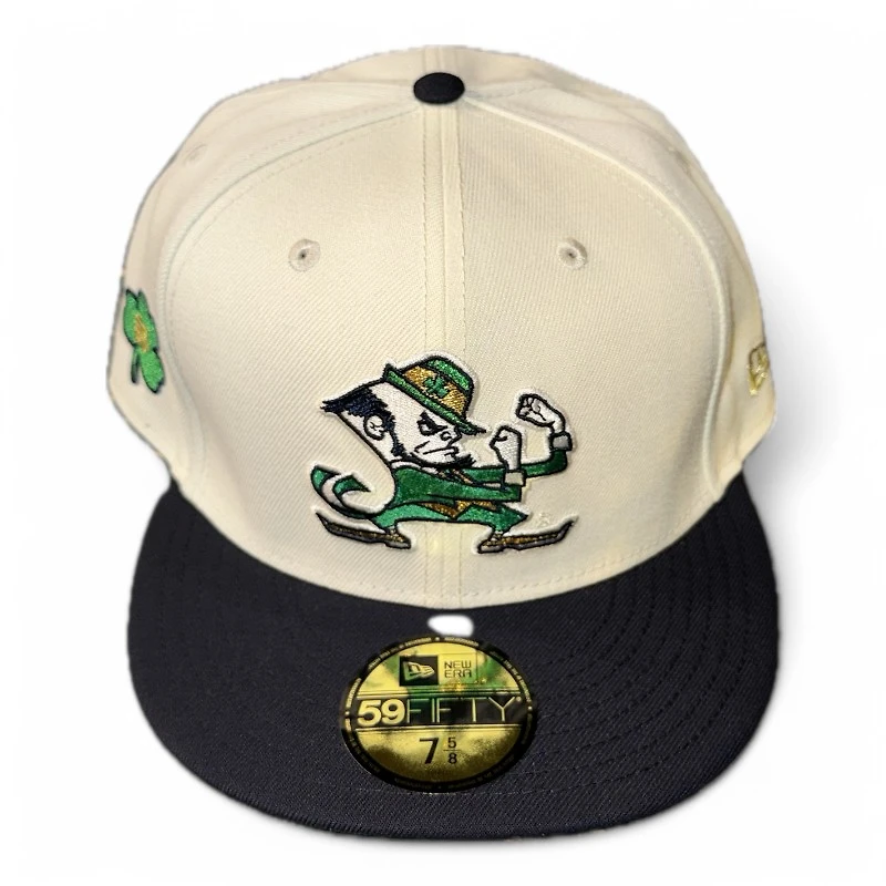 Notre Dame Fighting Irish Chrome and Navy Three Leaf Clover Patch Green UV New Era 59FIFTY Fitted Hat