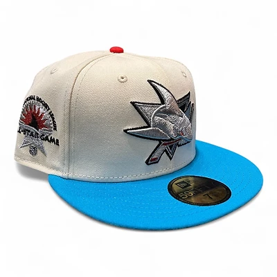 San Jose Sharks Chrome and Blue ASG Patch Light Pink UV New Era 59FIFTY Fitted Hat