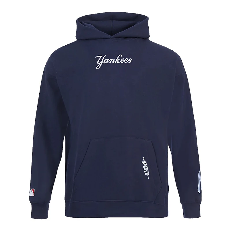 New York Yankees Navy Pro Standard Wingspan Drop Shoulder Fleece Pullover Hoodie