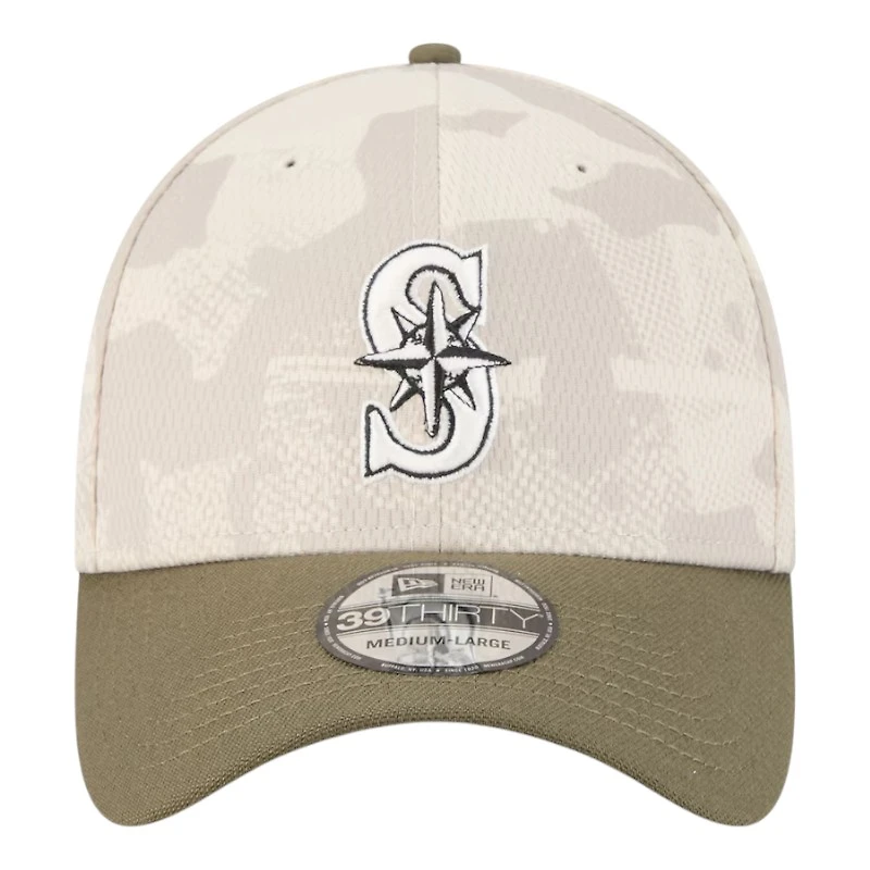 Seattle Mariners Light Beige and Olive 2025 Armed Forces Day New Era 39THIRTY Flex Hat