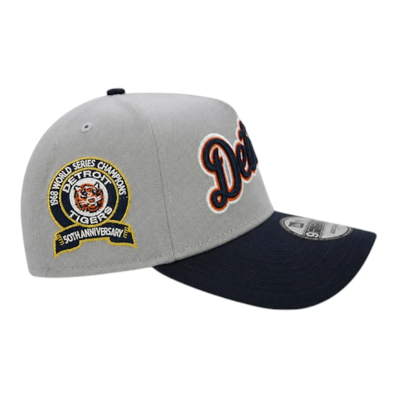 Detroit Tigers Gray and Navy 50th Anniversary Patch New Era A-Frame 9FORTY Snapback Hat