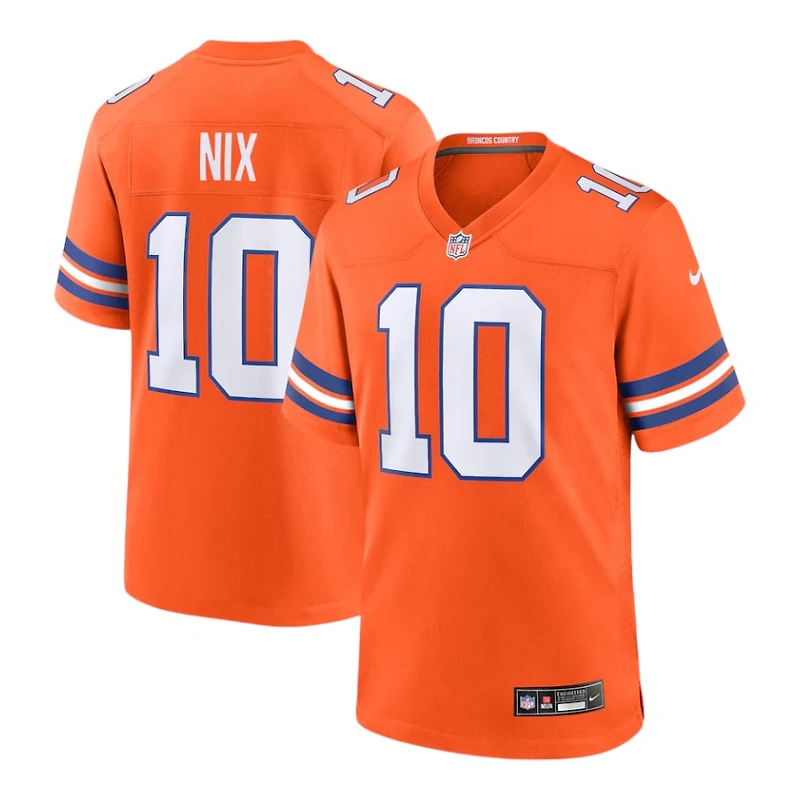 Denver Broncos Bo Nix Orange Mile High Collection 1977 Throwback Player Nike Game Jersey