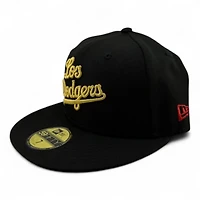 Los Angeles Dodgers Black and Gold Metallic Script 1st LA WS Patch Gray UV New Era 59FIFTY Fitted Hat