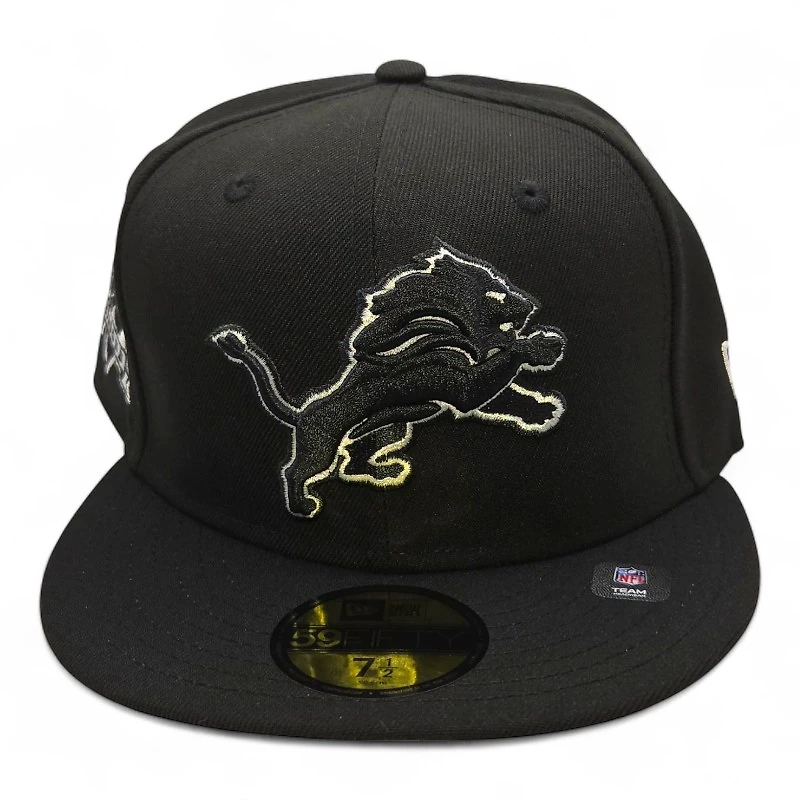 Detroit Lions White on Black 75 Seasons Patch Gray UV New Era 59FIFTY Fitted Hat