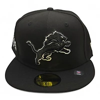 Detroit Lions White on Black 75 Seasons Patch Gray UV New Era 59FIFTY Fitted Hat