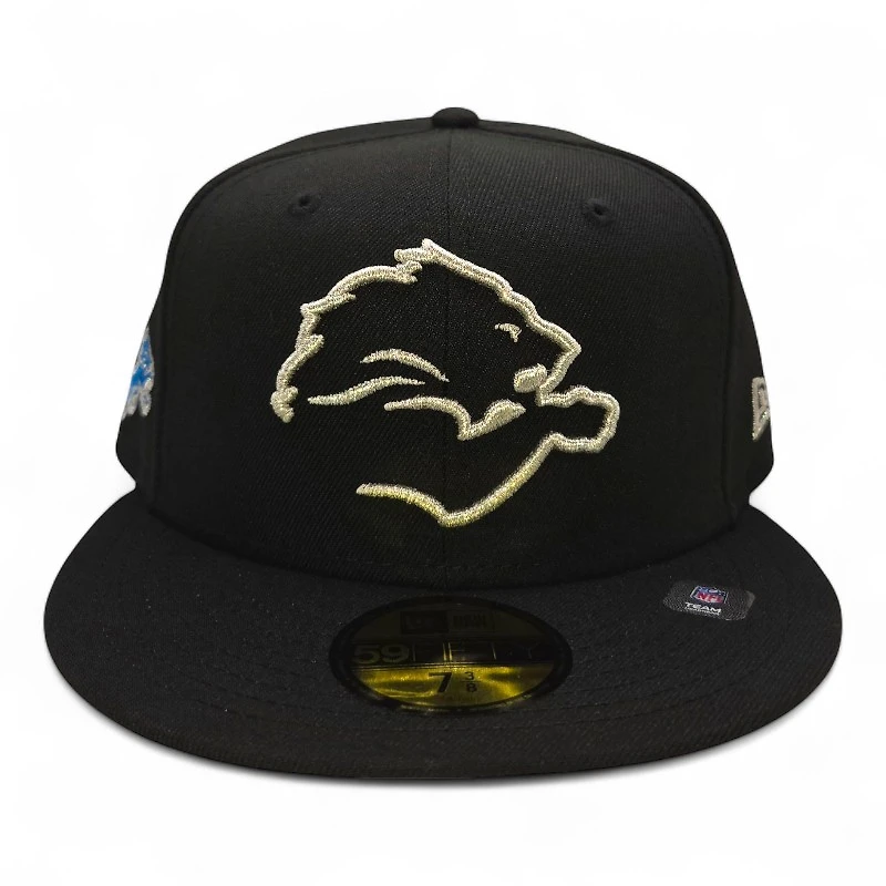 Detroit Lions Cream on Black Logo Patch Gray UV New Era 59FIFTY Fitted Hat