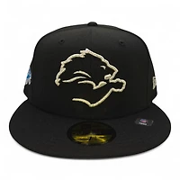 Detroit Lions Cream on Black Logo Patch Gray UV New Era 59FIFTY Fitted Hat