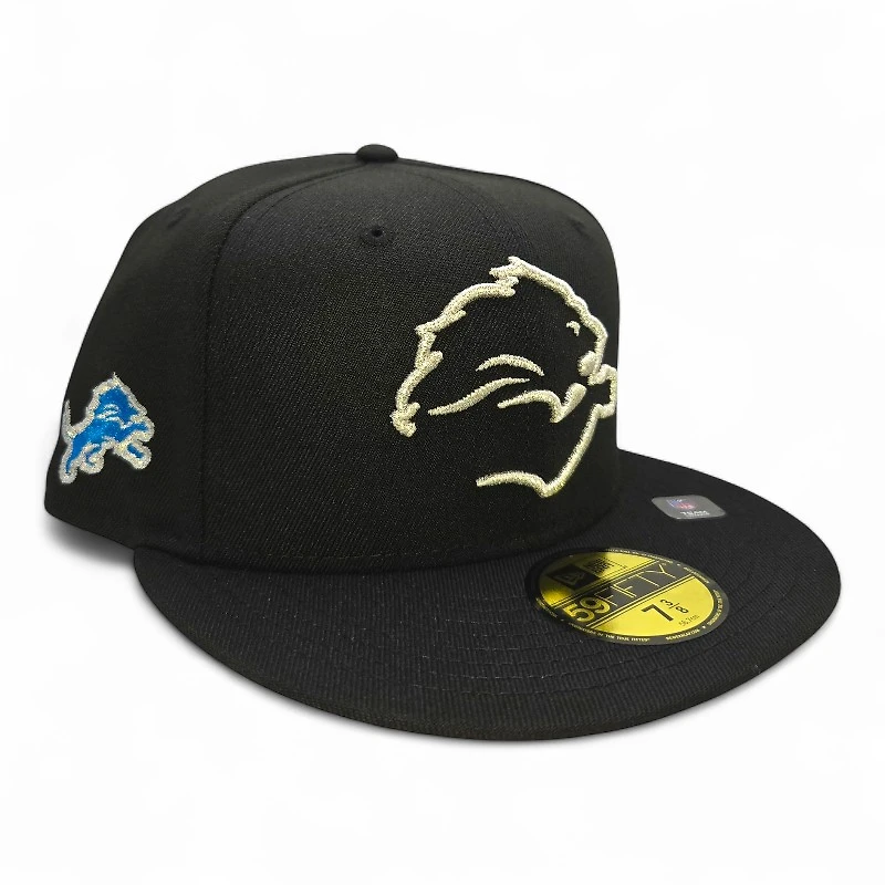 Detroit Lions Cream on Black Logo Patch Gray UV New Era 59FIFTY Fitted Hat