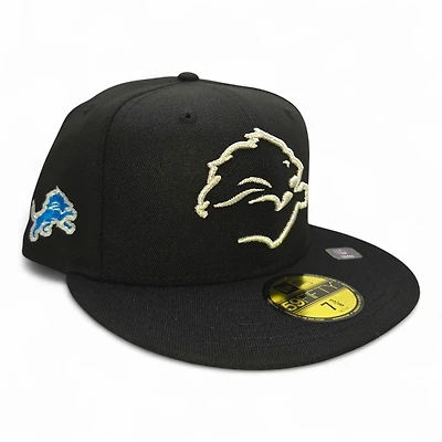 Detroit Lions Cream on Black Logo Patch Gray UV New Era 59FIFTY Fitted Hat