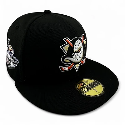 Anaheim Ducks Black and Gold Metallic 2007 Stanley Cup Champs Patch Gray UV NHL New Era 59FIFTY Fitted Hat