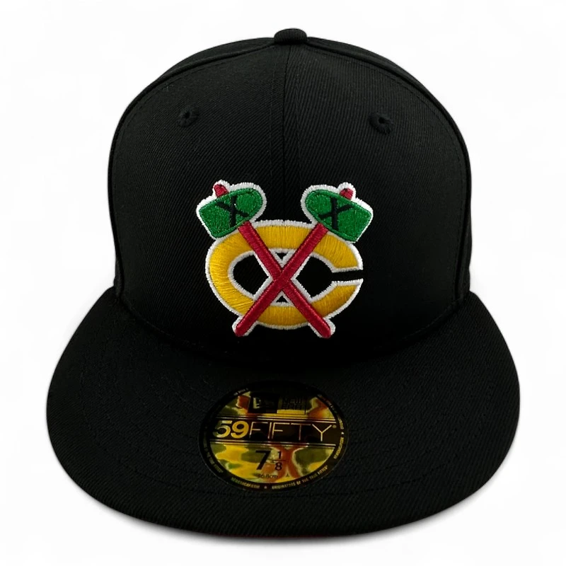Chicago Blackhawks Black Minnesota Stadium Series Patch Red UV NHL New Era 59FIFTY Fitted Hat