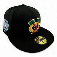 Chicago Blackhawks Black Minnesota Stadium Series Patch Red UV NHL New Era 59FIFTY Fitted Hat