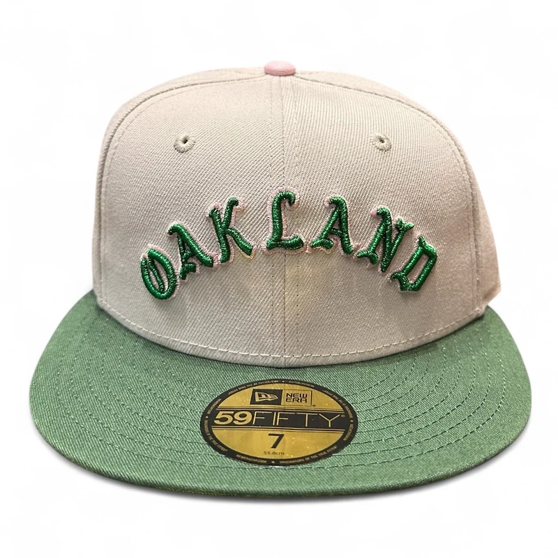 Oakland Athletics Stone Grey and Green Ricky Henderson Field Patch Pink UV New Era 59FIFTY Fitted Hat