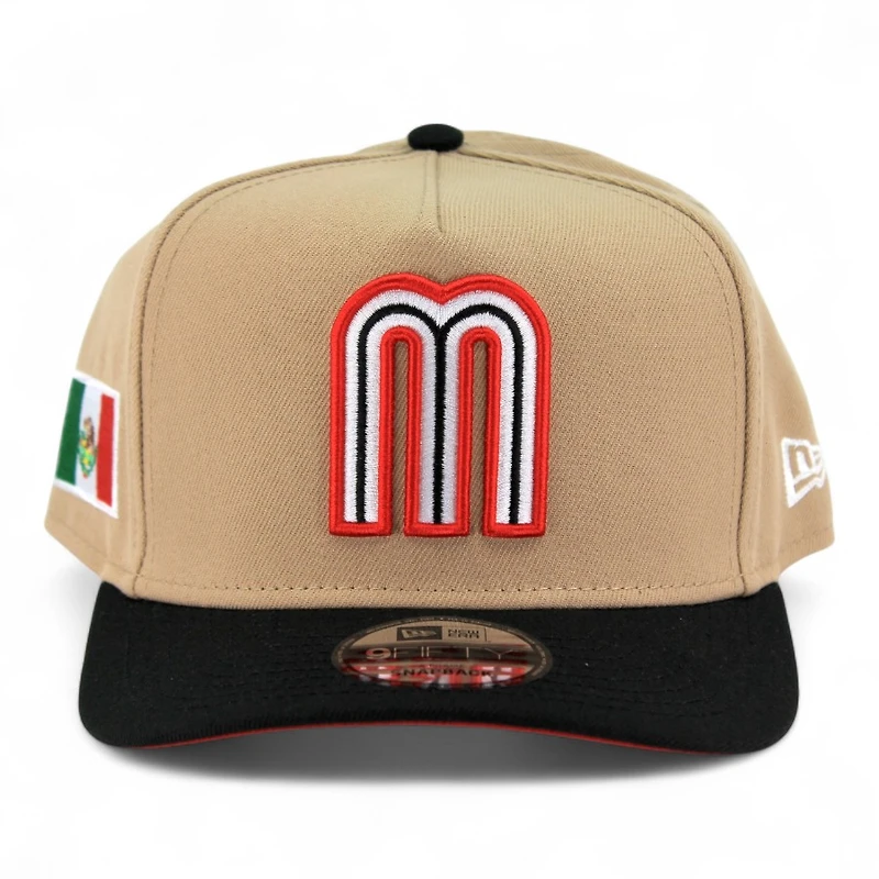 Mexico Khaki Brown and Black Flag Patch "2025 Cinco De Mayo" Red UV New Era 9FIFTY A-Frame Snapback Hat