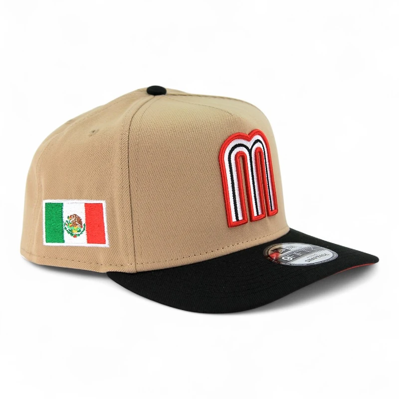 Mexico Khaki Brown and Black Flag Patch "2025 Cinco De Mayo" Red UV New Era 9FIFTY A-Frame Snapback Hat