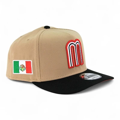 Mexico Khaki Brown and Black Flag Patch "2025 Cinco De Mayo" Red UV New Era 9FIFTY A-Frame Snapback Hat