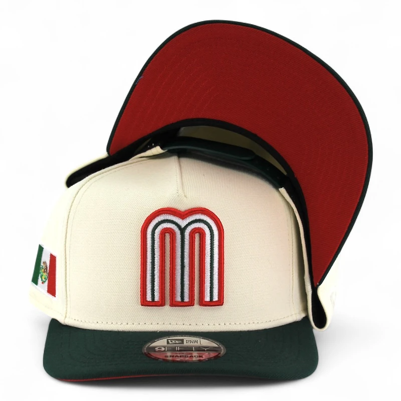 Mexico Chrome and Dark Green Flag Patch "2025 Cinco De Mayo" Red UV New Era 9FIFTY A-Frame Snapback Hat
