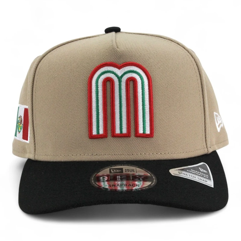 Mexico Camel Brown and Black Flag Patch "2025 Cinco De Mayo" Grey UV New Era 9FIFTY A-Frame Snapback Hat