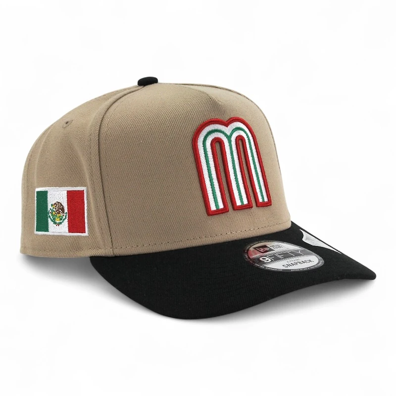 Mexico Camel Brown and Black Flag Patch "2025 Cinco De Mayo" Grey UV New Era 9FIFTY A-Frame Snapback Hat