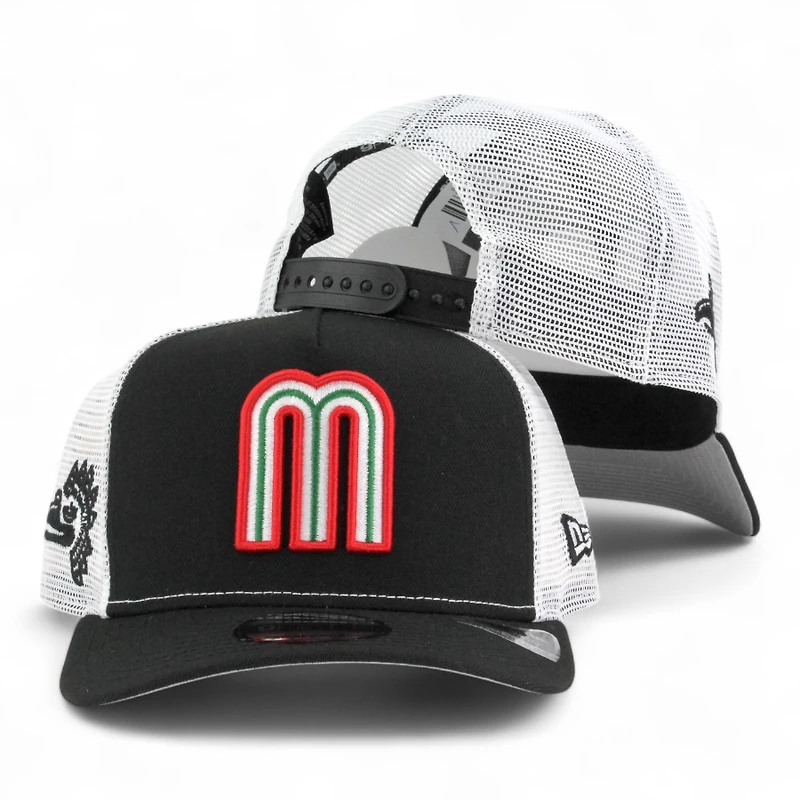 Mexico Black and White Mesh Aztec Patch "2025 Cinco De Mayo" Grey UV New Era 9FIFTY A-Frame Snapback Hat