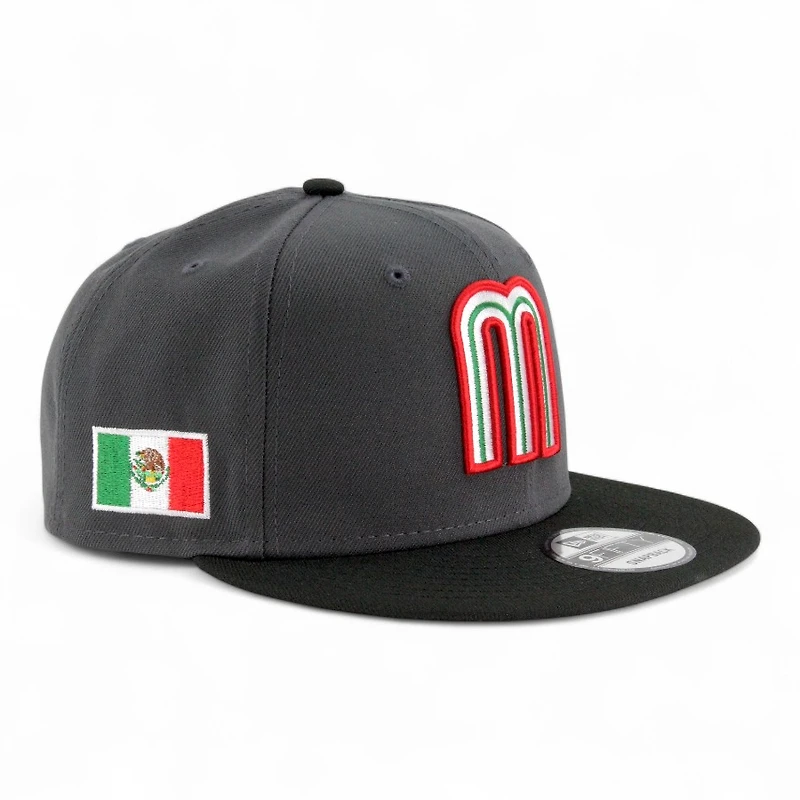 Mexico Graphite and Black Flag Patch "2025 Cinco De Mayo" Black UV New Era 9FIFTY Snapback Hat