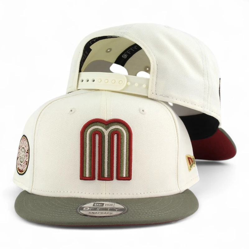 Mexico Chrome and Olive Green Aztec Patch "2025 Cinco De Mayo" Red UV New Era 9FIFTY Snapback Hat