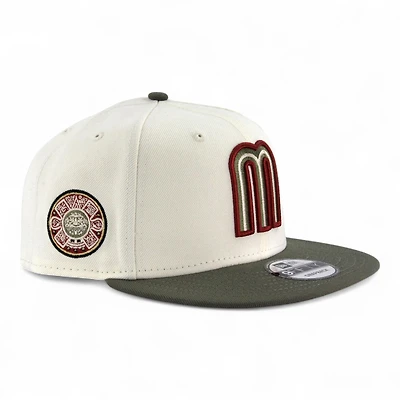 Mexico Chrome and Olive Green Aztec Patch "2025 Cinco De Mayo" Red UV New Era 9FIFTY Snapback Hat