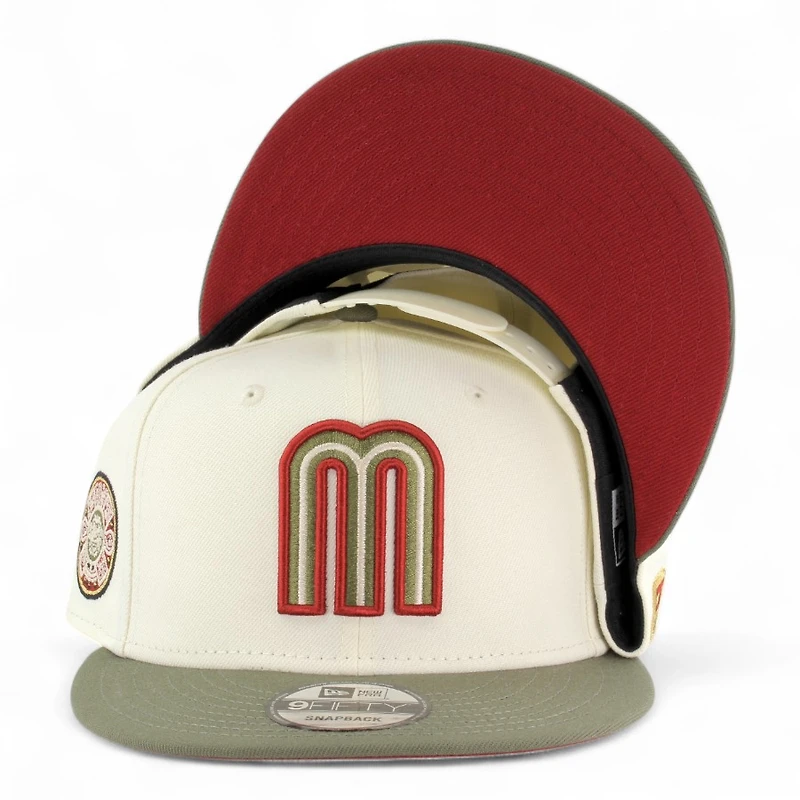 Mexico Chrome and Olive Green Aztec Patch "2025 Cinco De Mayo" Red UV New Era 9FIFTY Snapback Hat