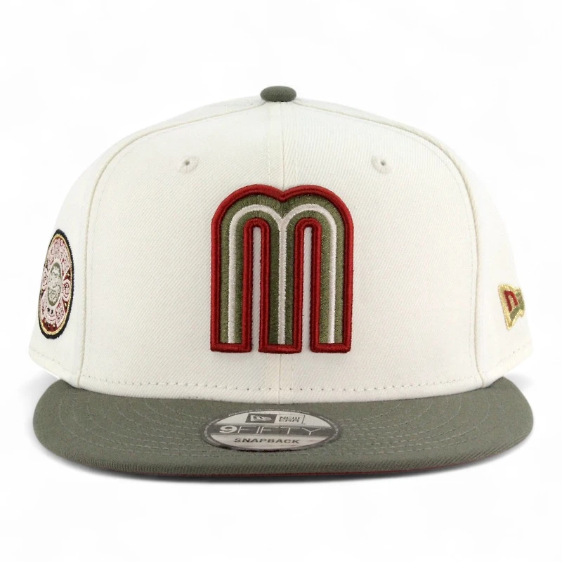 Mexico Chrome and Olive Green Aztec Patch "2025 Cinco De Mayo" Red UV New Era 9FIFTY Snapback Hat