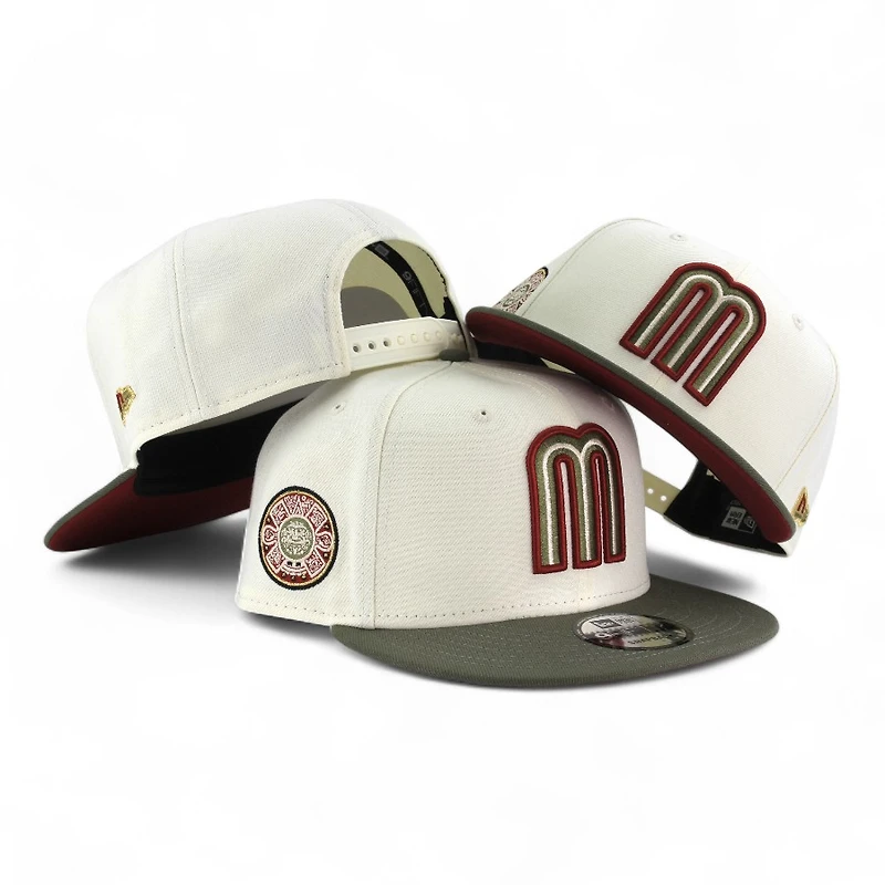 Mexico Chrome and Olive Green Aztec Patch "2025 Cinco De Mayo" Red UV New Era 9FIFTY Snapback Hat