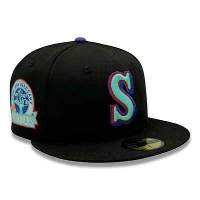 Seattle Mariners Black and Teal 30th Anniversary Patch Gray UV New Era 59FIFTY Fitted Hat