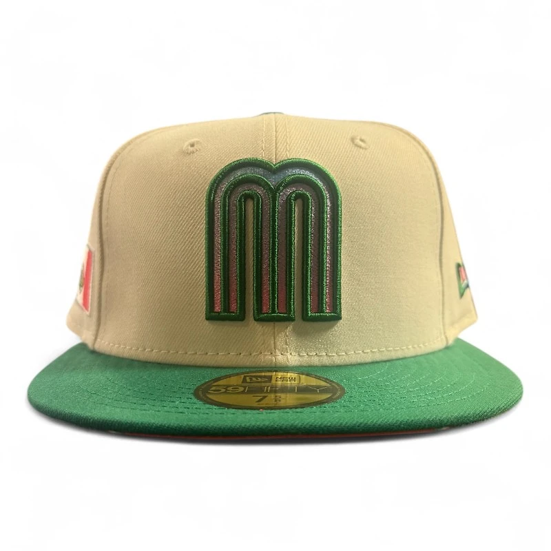 Mexico Chrome and Green Flag Patch Serape UV New Era 59FIFTY Fitted Hat