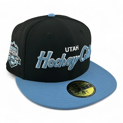 Utah Hockey Club Black and Blue Script Inaugural Season Patch Gray UV New Era 59FIFTY Fitted Hat