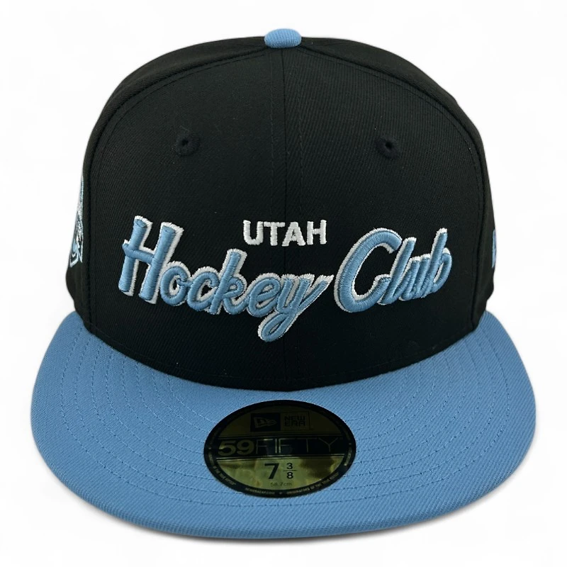 Utah Hockey Club Black and Blue Script Inaugural Season Patch Gray UV New Era 59FIFTY Fitted Hat
