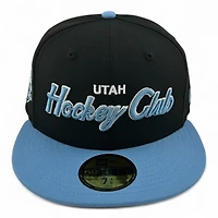 Utah Hockey Club Black and Blue Script Inaugural Season Patch Gray UV New Era 59FIFTY Fitted Hat