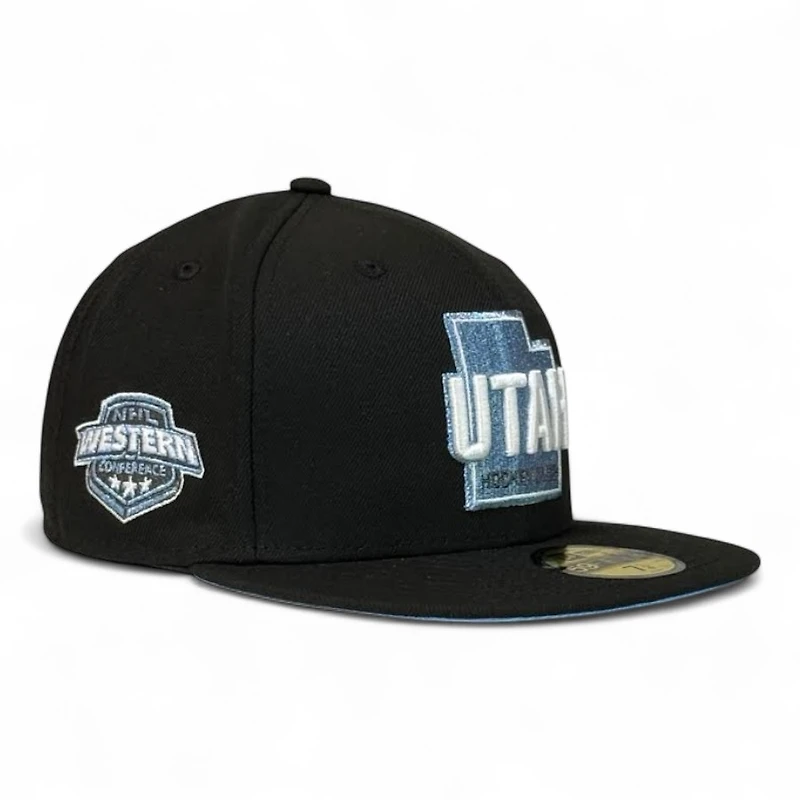 Utah Hockey Club Black Western Conference Patch Icy Blue UV NHL New Era 59FIFTY Fitted Hat