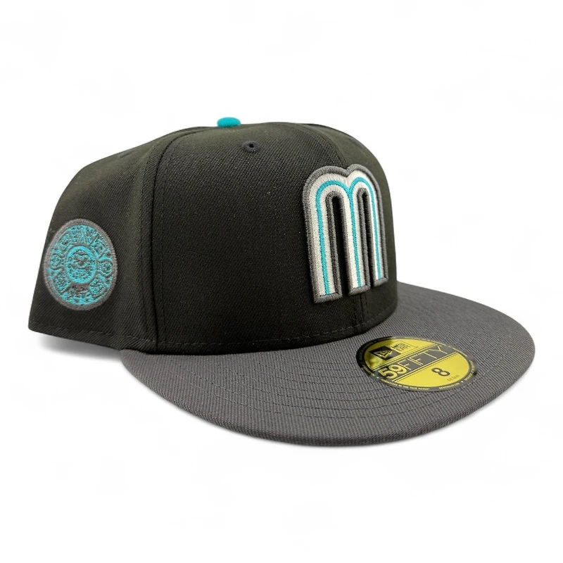 Mexico Black Teal and Graphite Aztec Patch Gray UV New Era 59FIFTY Fitted Hat