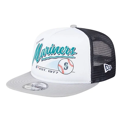 Seattle Mariners White and Gray Retro Script New Era 9FIFTY A-Frame Snapback Hat